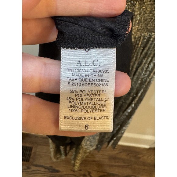 A.L.C. Renzo II Metallic Pleated Midi Dress Antique Gold 6 $495 Halter - Picture 8 of 12